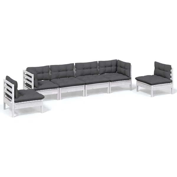 vidaXL Loungegrupp med dynor 6 delar massiv furu Vit