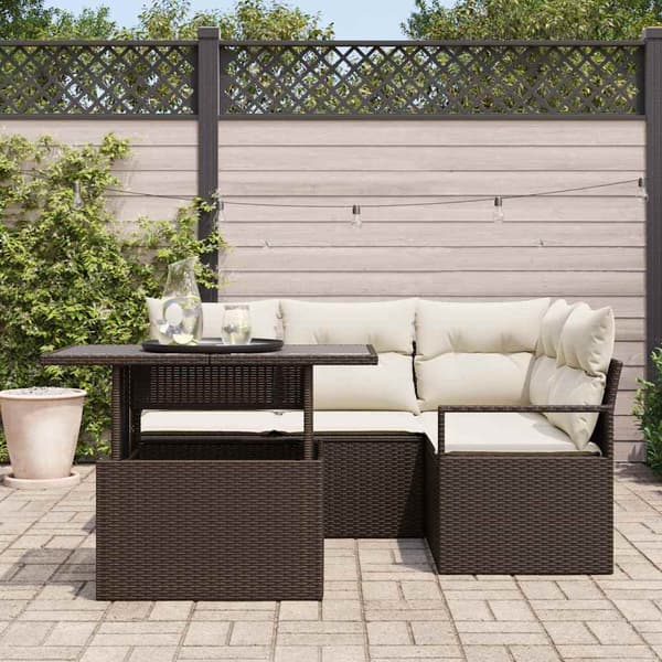vidaXL Trädgårdsoffset 5 st Brun Poly rattan Brun