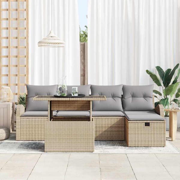 vidaXL Trädgårdsoffset 6 st Beige konstrotting Beige