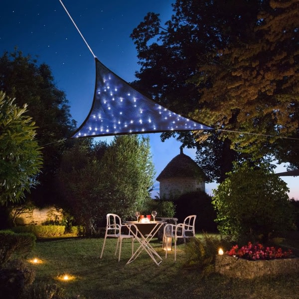 Perel Solsegel med LED stjärnhimmel 3,6 m trekantigt mörkblå Blå