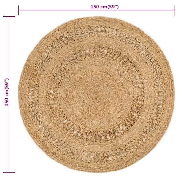 vidaXL Jutematta handflätad 150 cm rund Brun