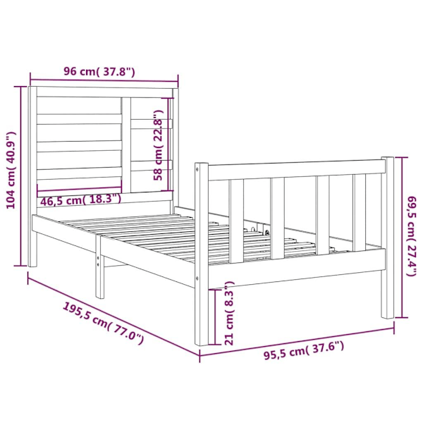 vidaXL Sängram vit massivt trä 90x190 cm Vit