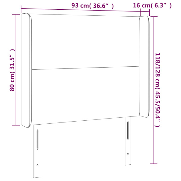 vidaXL Sänggavel LED ljusgrå 93x16x118/128 cm sammet Grå