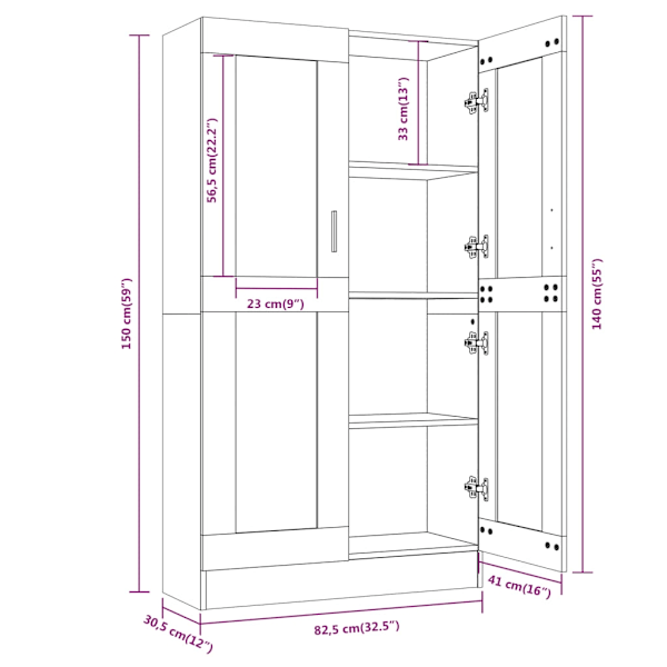 vidaXL Vitrinskåp rökfärgad ek 82,5x30,5x150 cm konstruerat trä Brun