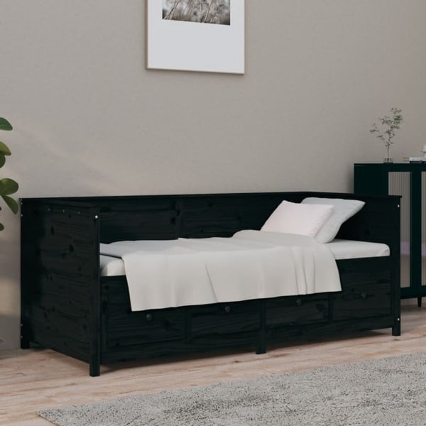 vidaXL Dagbädd svart 75x190 cm massivt furu Svart