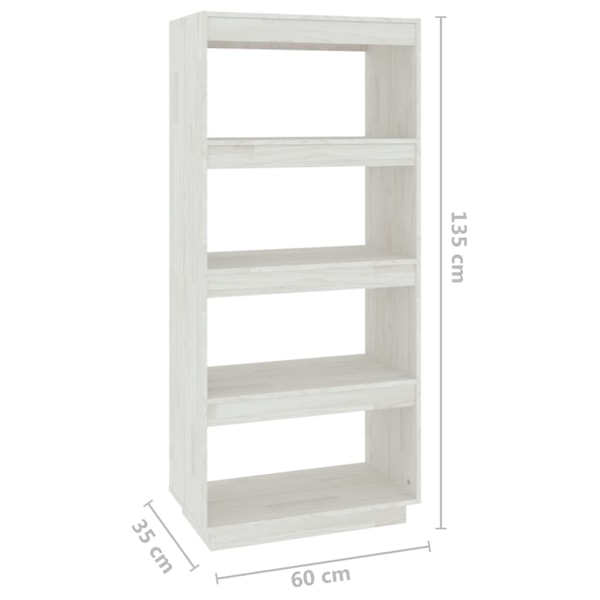 vidaXL Bokhylla/Rumsavdelare vit 60x35x135 cm massiv furu Vit