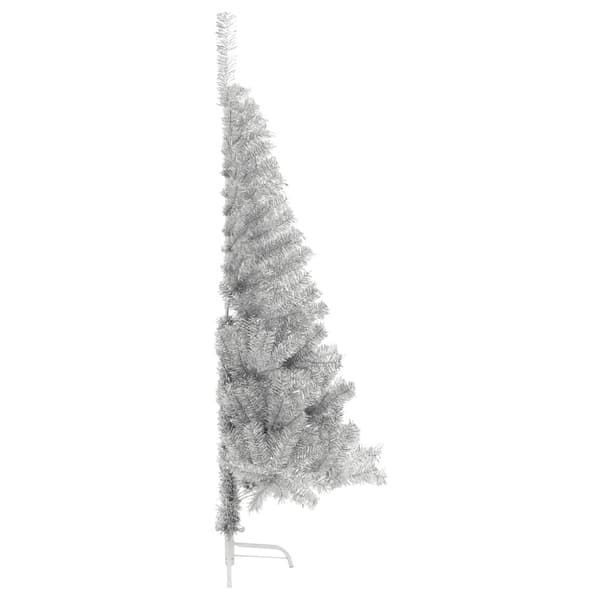 vidaXL Halv plastgran med fot silver 120 cm PET Silver