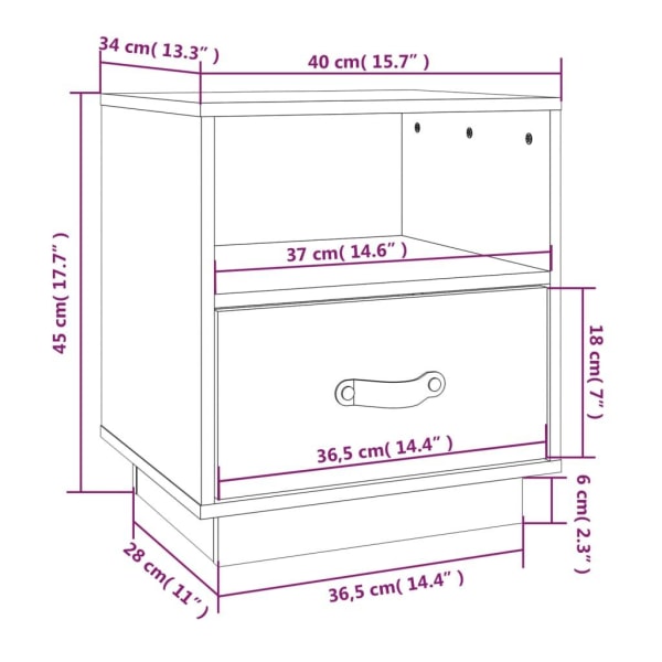 vidaXL Sängbord svart 40x34x45 cm massiv furu Svart