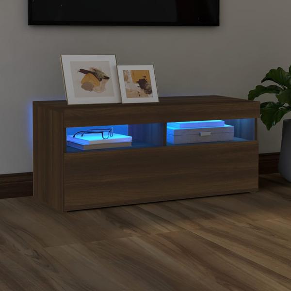 vidaXL Tv-bänk med LED-belysning brun ek 90x35x40 cm Brun