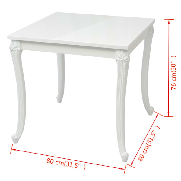 vidaXL Matbord 80x80x76 cm högglans vit Vit