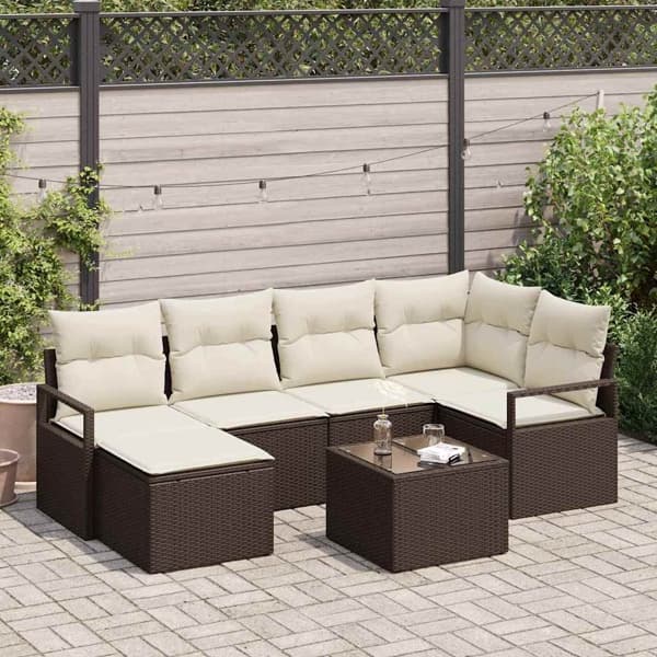 vidaXL Soffset 7 st Brun och Kräm konstrotting Brun