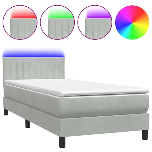 vidaXL Ramsäng med madrass ljusgrå 90x210 cm sammet Grå
