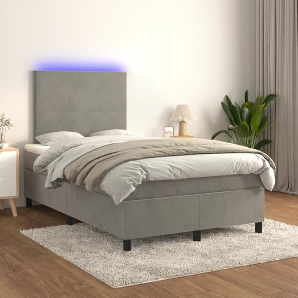 vidaXL Ramsäng med madrass & LED ljusgrå 120x190 cm sammet Grå