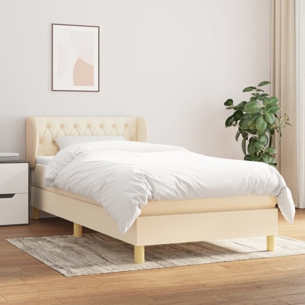 vidaXL Ramsäng med madrass gräddvit 90x190 cm tyg Kräm