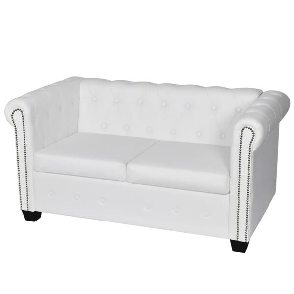 vidaXL Soffa Chesterfield i vit konstläder 2-sitsig Vit