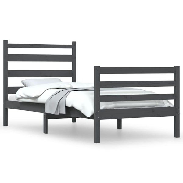 vidaXL Sängram massiv furu 90x200 cm grå Grå