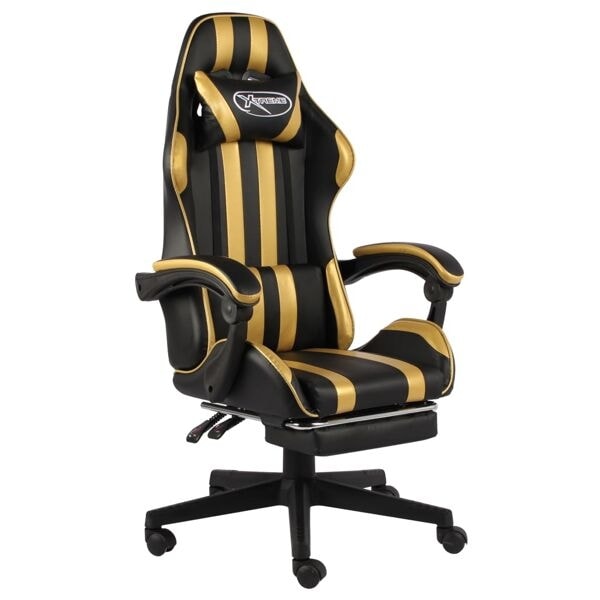 vidaXL Gamingstol med fotstöd svart och guld konstläder Guld
