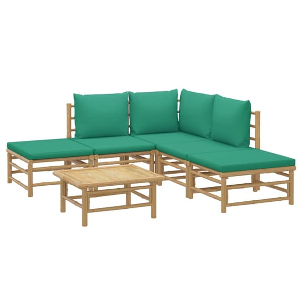 vidaXL Loungegrupp 6 delar gröna dynor bambu Brun