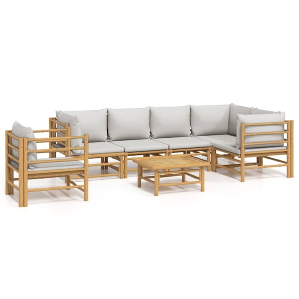 vidaXL Loungegrupp 7 delar ljusgråa dynor bambu Brun