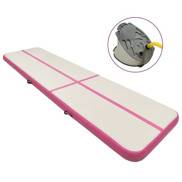 vidaXL Uppblåsbar gymnastikmatta med pump 600x100x20 cm PVC rosa Rosa