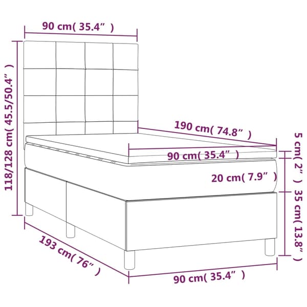 vidaXL Ramsäng med madrass & LED mörkblå 90x190 cm sammet Blå