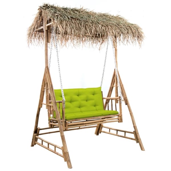 vidaXL 2-sits hammock med palmblad och dynor bambu 202 cm Grön