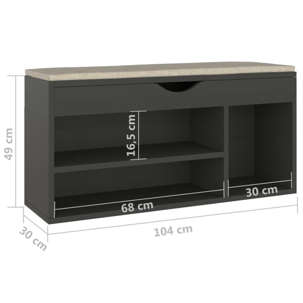 vidaXL Skobänk med dyna grå 104x30x49 cm konstruerat trä grå