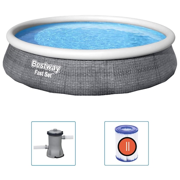 Bestway Uppblåsbar pool Fast Set med pump 396x84 cm Grå
