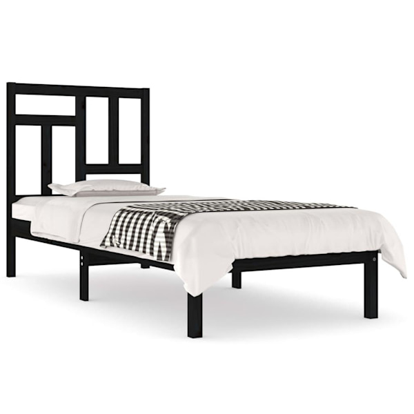 vidaXL Sängram svart massiv furu 90x200 cm Svart