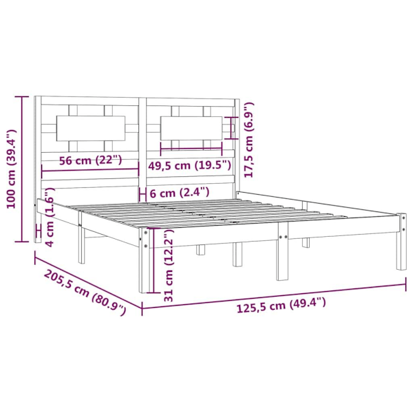 vidaXL Sängram honungsbrun massiv furu 120x200 cm enkelsäng Brun