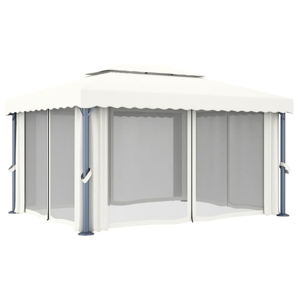 vidaXL Paviljong med draperi 4x3 m gräddvit aluminium Vit