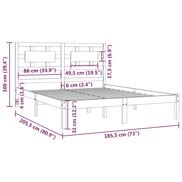 vidaXL Sängram massiv furu 180x200 cm Brun
