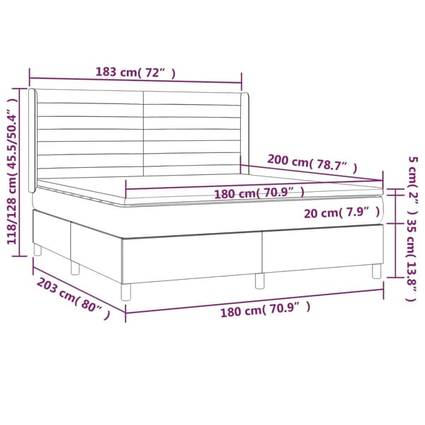 vidaXL Ramsäng med madrass mörkgrå 180x200 cm tyg Grå