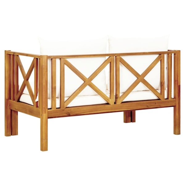 vidaXL Trädgårdsbänk 2-sits med dynor 122 cm massivt akaciaträ Creme