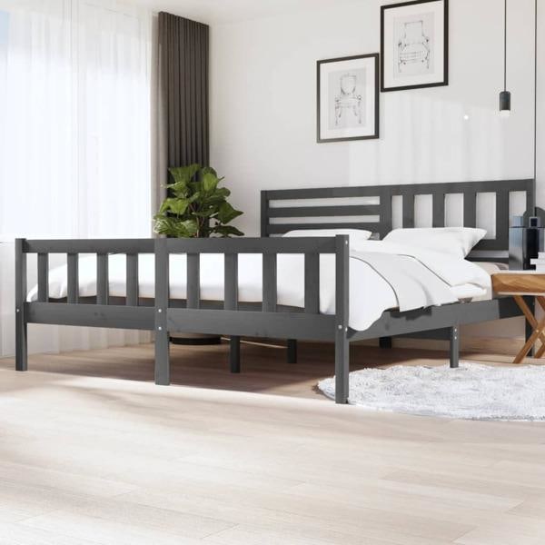 vidaXL Sängram grå massivt trä 200x200 cm Grå