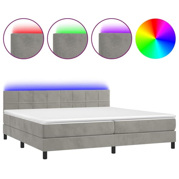 vidaXL Ramsäng med madrass & LED ljusgrå 200x200 cm sammet Grå