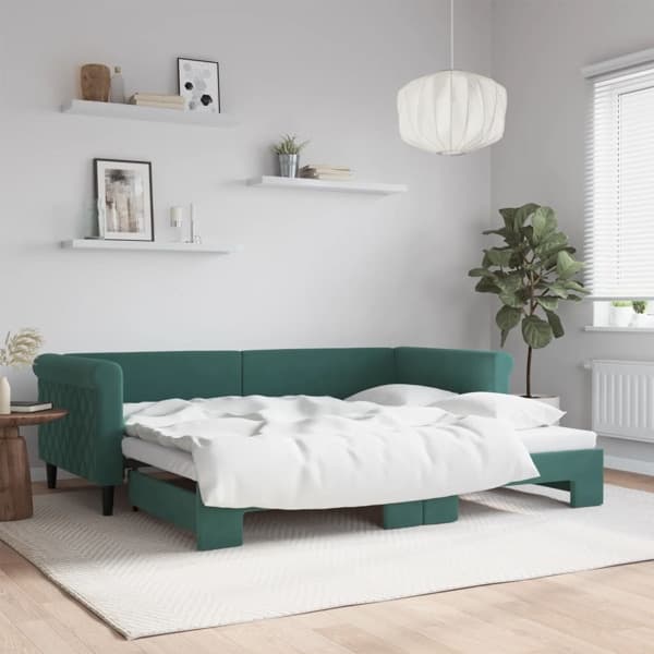 vidaXL Dagbädd utdragbar mörkgrå 90x200 cm sammet Grön