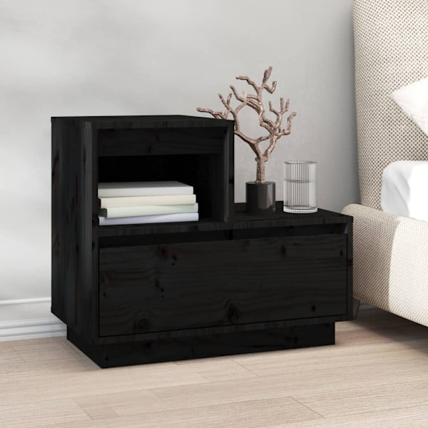 vidaXL Sängbord 2 st svart 60x34x51 cm massiv furu Svart