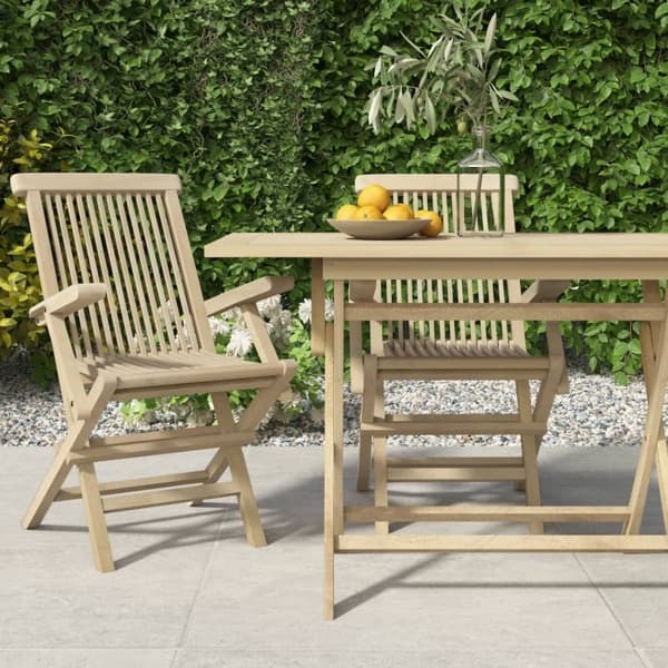 vidaXL Hopfällbara trädgårdsstolar 2 st grå 56x61x89 cm massiv teak Brun
