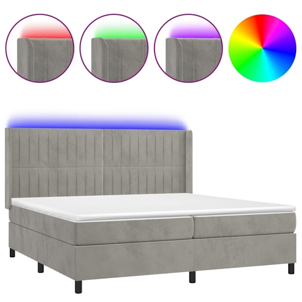 vidaXL Ramsäng med madrass & LED ljusgrå 200x200 cm sammet Grå