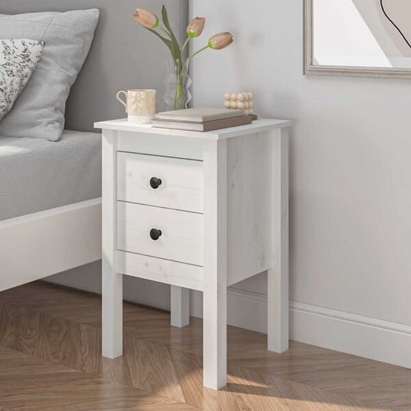 vidaXL Sängbord vit 40x35x61,5 cm massiv furu Vit
