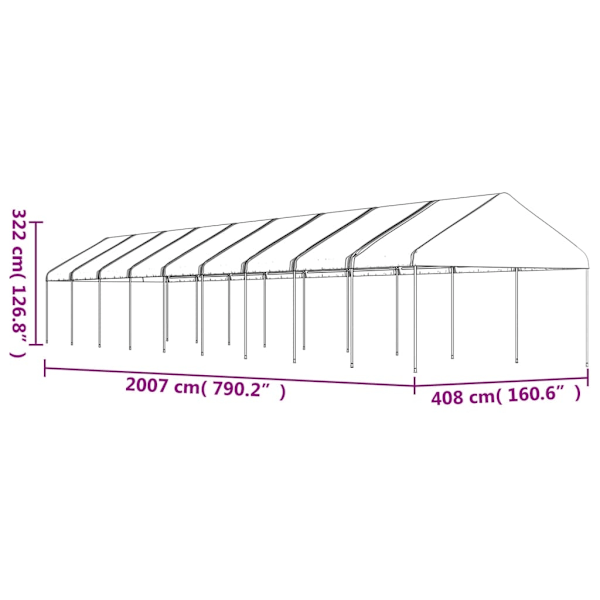 vidaXL Paviljong med tak vit 20,07x4,08x3,22 m polyeten Vit