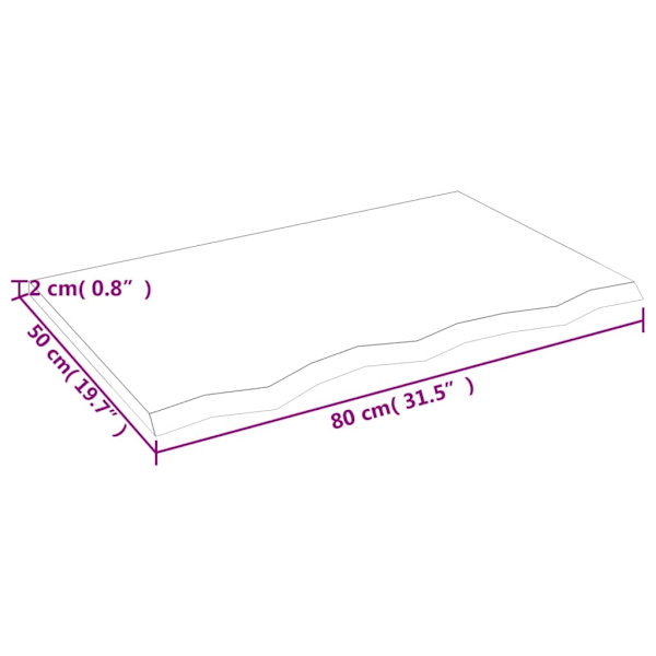 vidaXL Bordsskiva ljusbrun 80x50x2 cm behandlad massiv ek Brun