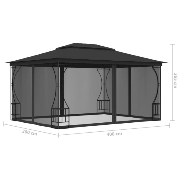 vidaXL Paviljong med nät 300x400x265 cm antracit Antracit