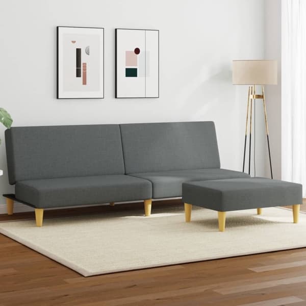 vidaXL Bäddsoffa 2-sits med kuddar och fotpall mörkgrå sammet Grå