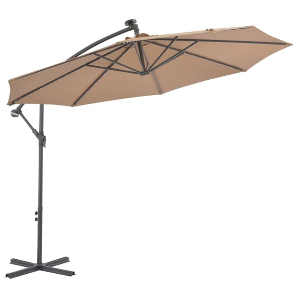 vidaXL Frihängande parasoll med LED och stålstång 300 cm taupe Taupe