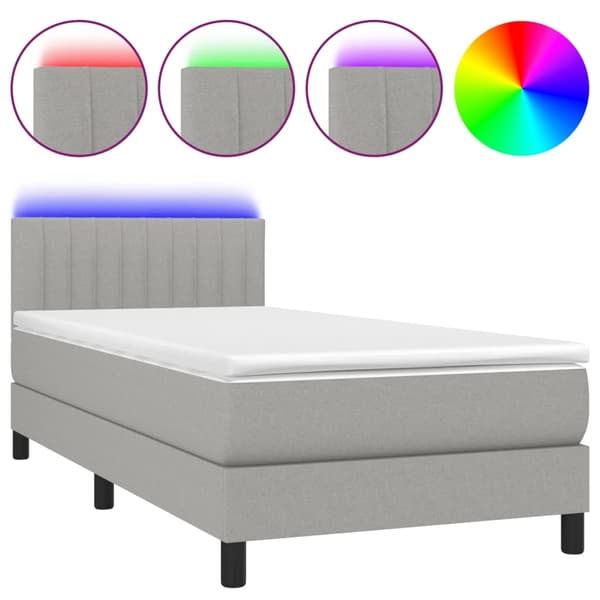 vidaXL Ramsäng med madrass & LED ljusgrå 90x200 cm tyg Grå