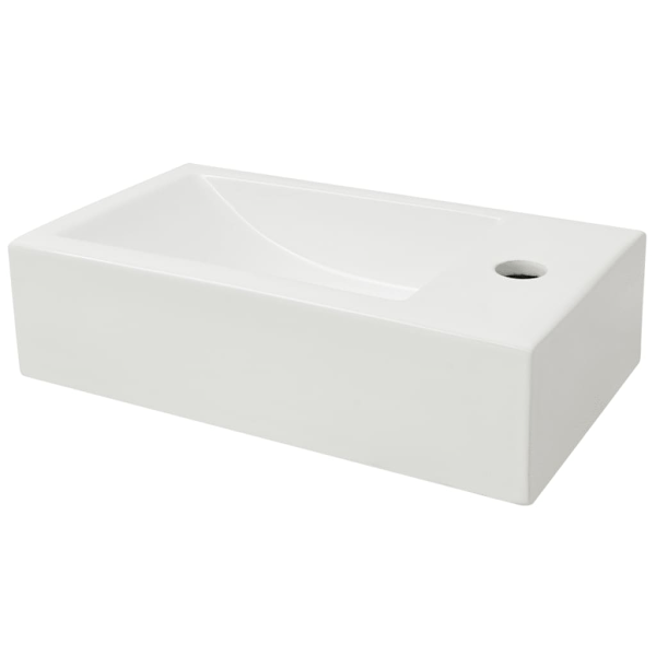 vidaXL Handfat med kranhål rektangulär keramisk vit 46x25,5x12 cm Vit