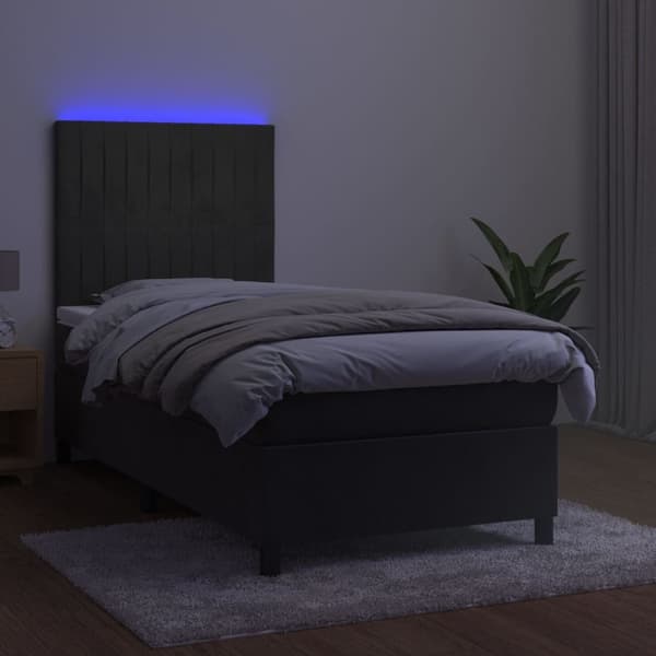 vidaXL Ramsäng med madrass & LED mörkgrå 100x200 cm sammet Grå