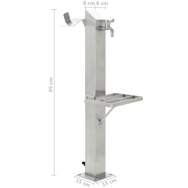 vidaXL Vattenpost för trädgården 95 cm rostfritt stål fyrkantig Silver